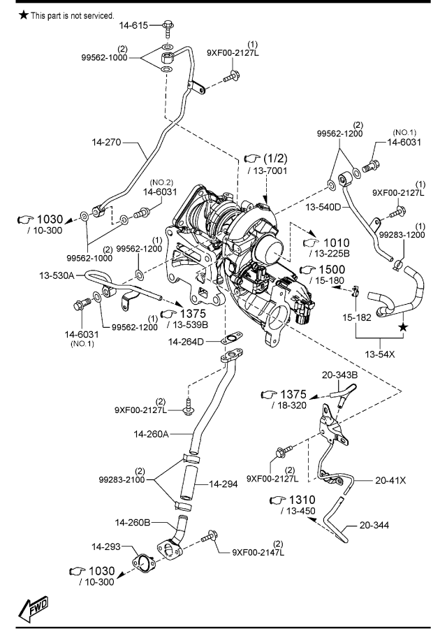 Diagram TURBO CHARGER (SKYACTIV-G 2.5)(W/TURBO) for your Mazda CX-5  