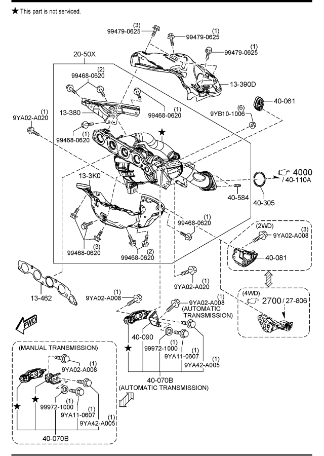 Diagram EXHAUST MANIFOLD (SKYACTIV-G 2.5)(W/O TURBO)(W/CYLINDER DEACTIVATION) for your 2013 Mazda Mazda6   
