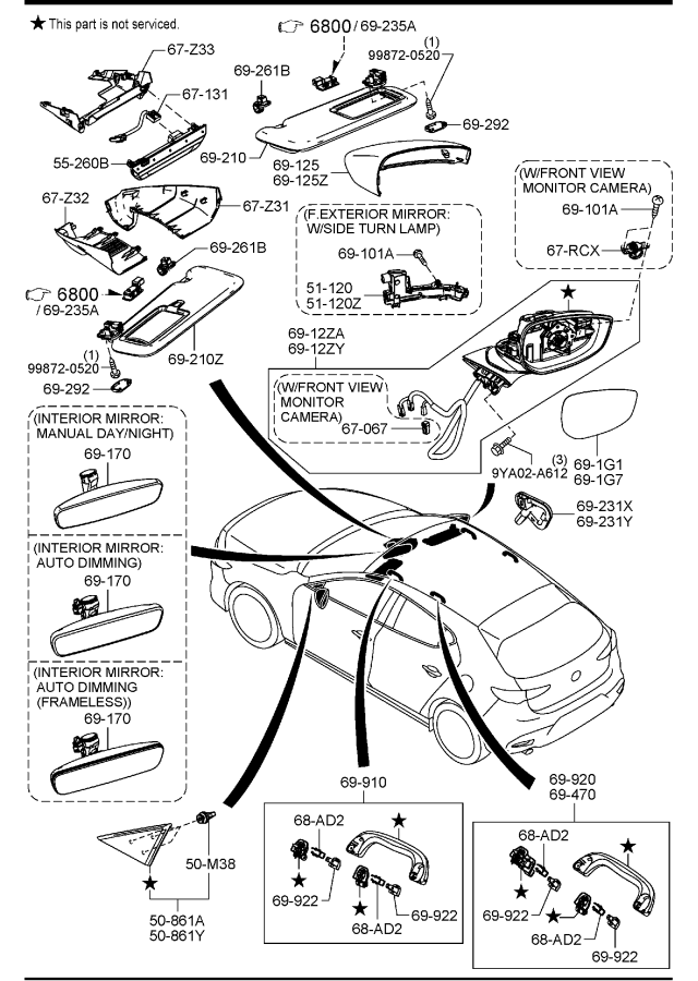 Diagram VISORS,ASSIST HANDLES & MIRRORS (5-DOOR) for your 2004 Mazda Tribute   