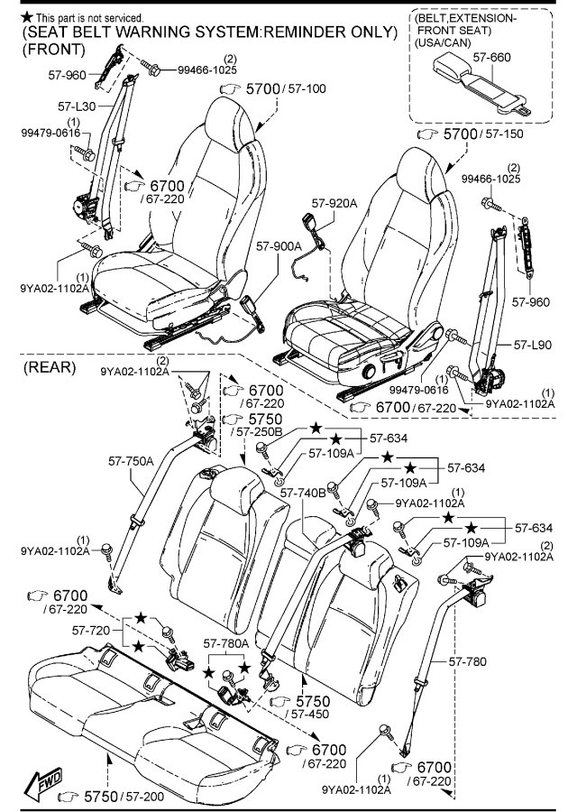 Diagram SEAT BELTS for your 2011 Mazda CX-7   