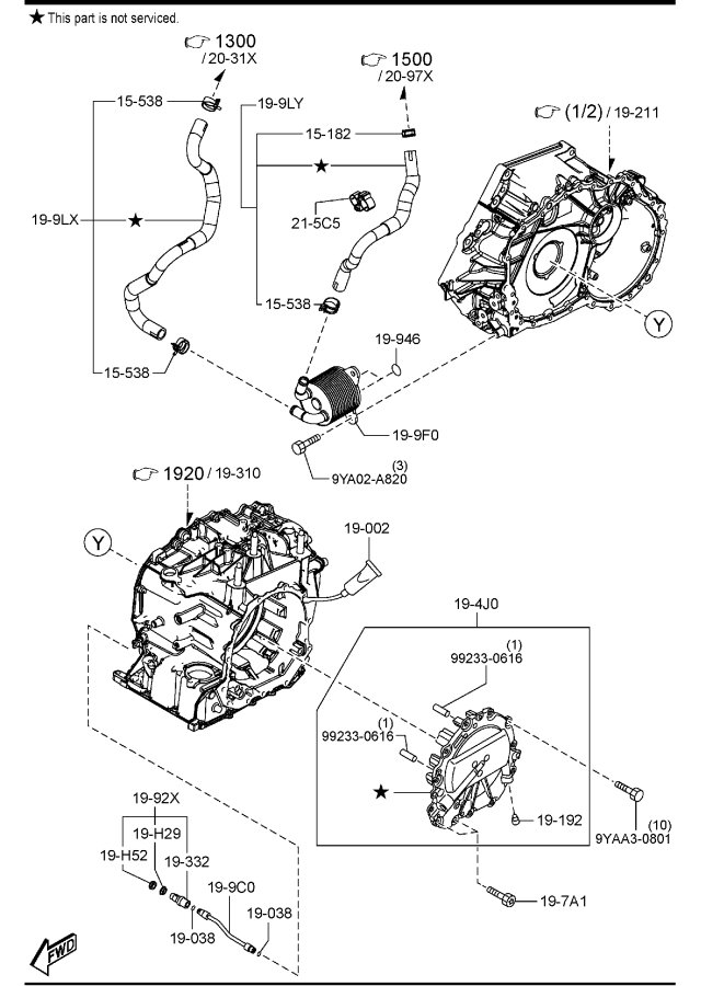 Diagram AUTOMATIC TRANSMISSION TORQUE CONVERTER, OIL PUMP & PIPINGS (PYT) for your 2024 Mazda Mazda3   