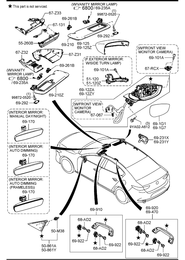 Diagram VISORS,ASSIST HANDLES & MIRRORS for your 2011 Mazda MX-5 Miata 2.0L MT Grand Touring 