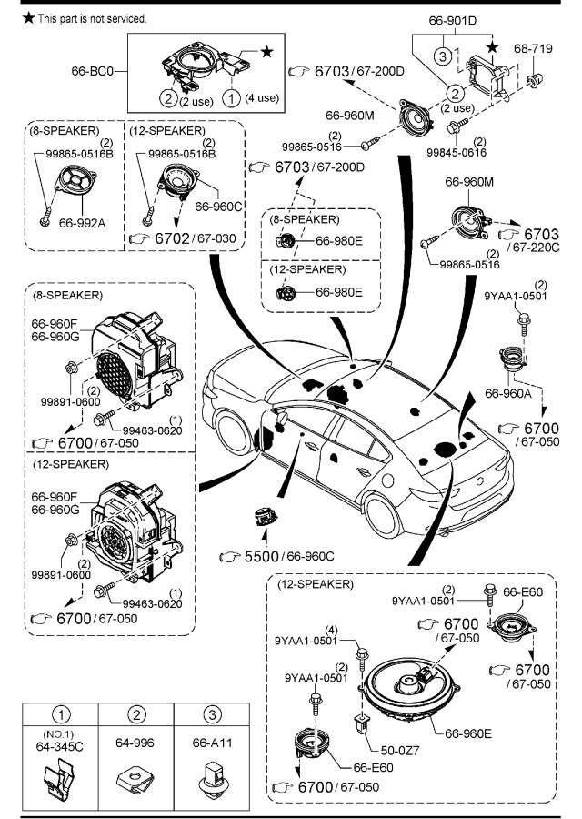 Diagram AUDIO SYSTEMS (ANTENNA & SPEAKER) (4-DOOR) for your Mazda