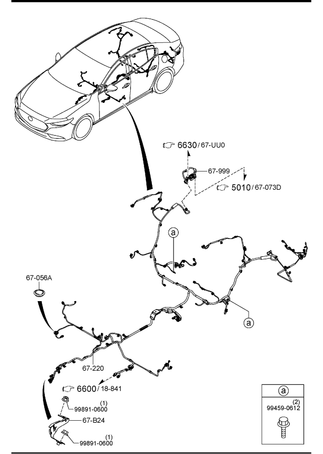 Diagram FRONT & REAR WIRING HARNESSES (U.S.A. & CANADA)(4-DOOR) for your 2022 Mazda Mazda3  SEDAN S PREMIUM (VIN Begins: JM1) 