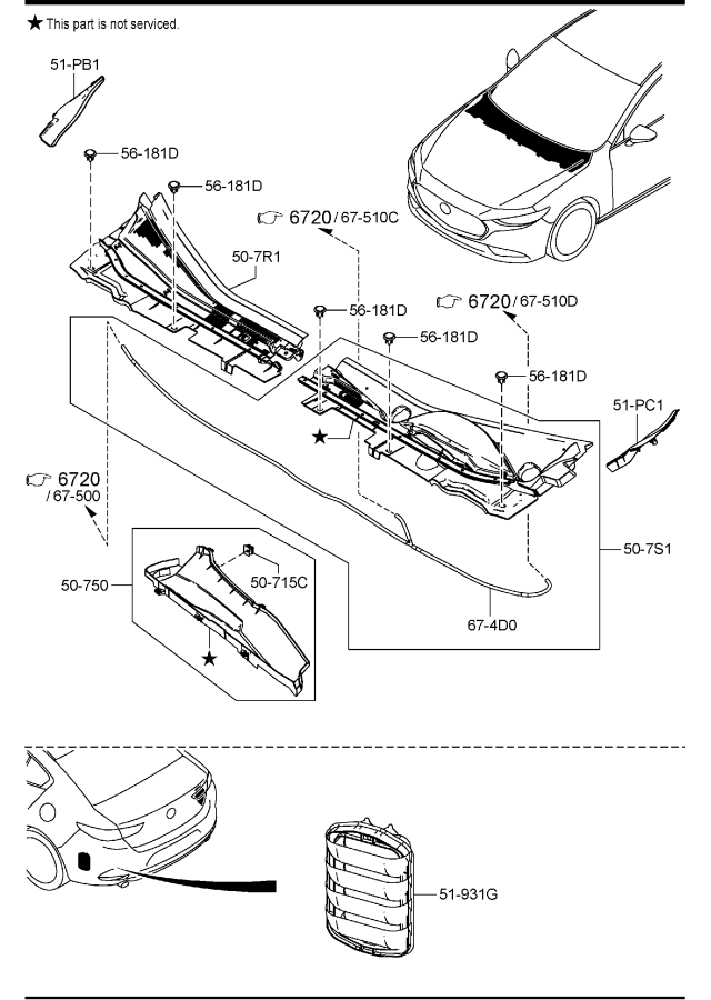 Diagram COWL & EXTRACTOR GRILLES for your 2024 Mazda Mazda3   