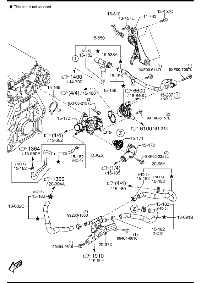 Diagram COOLING SYSTEM (W/TURBO) for your 2001 Mazda B3000   