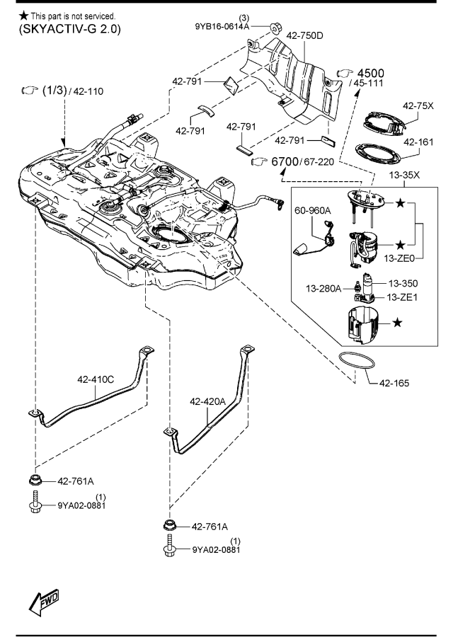 Diagram FUEL TANK (U.S.A. & CANADA)(2WD) for your 2005 Mazda B4000   
