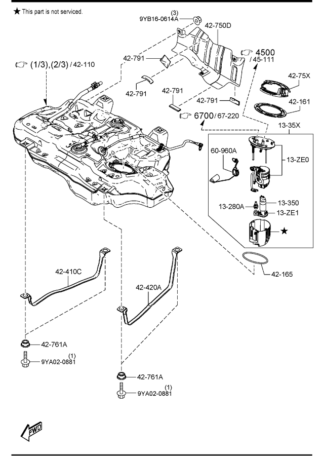 Diagram FUEL TANK (U.S.A. & CANADA)(2WD) for your 2023 Mazda CX-30   