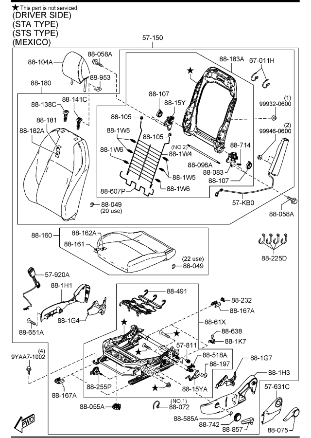 Diagram FRONT SEATS for your 2009 Mazda B2300   