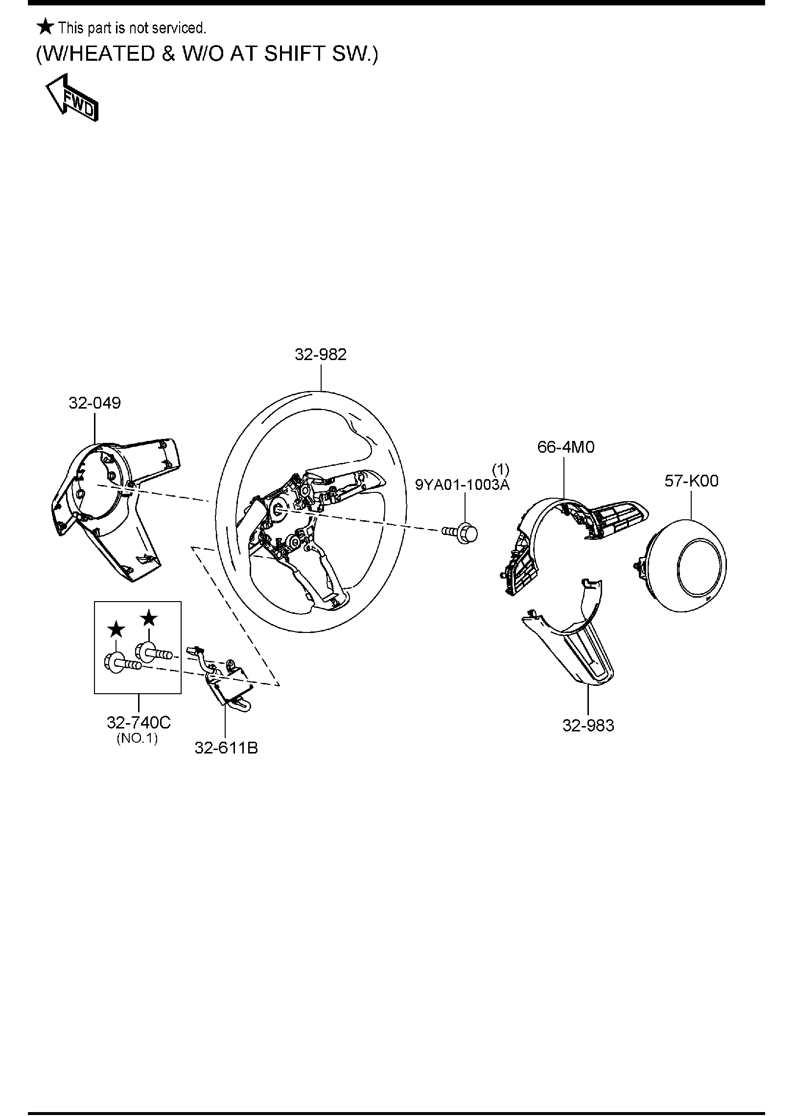Diagram STEERING WHEEL (BPB** 650001-700000) for your Mazda