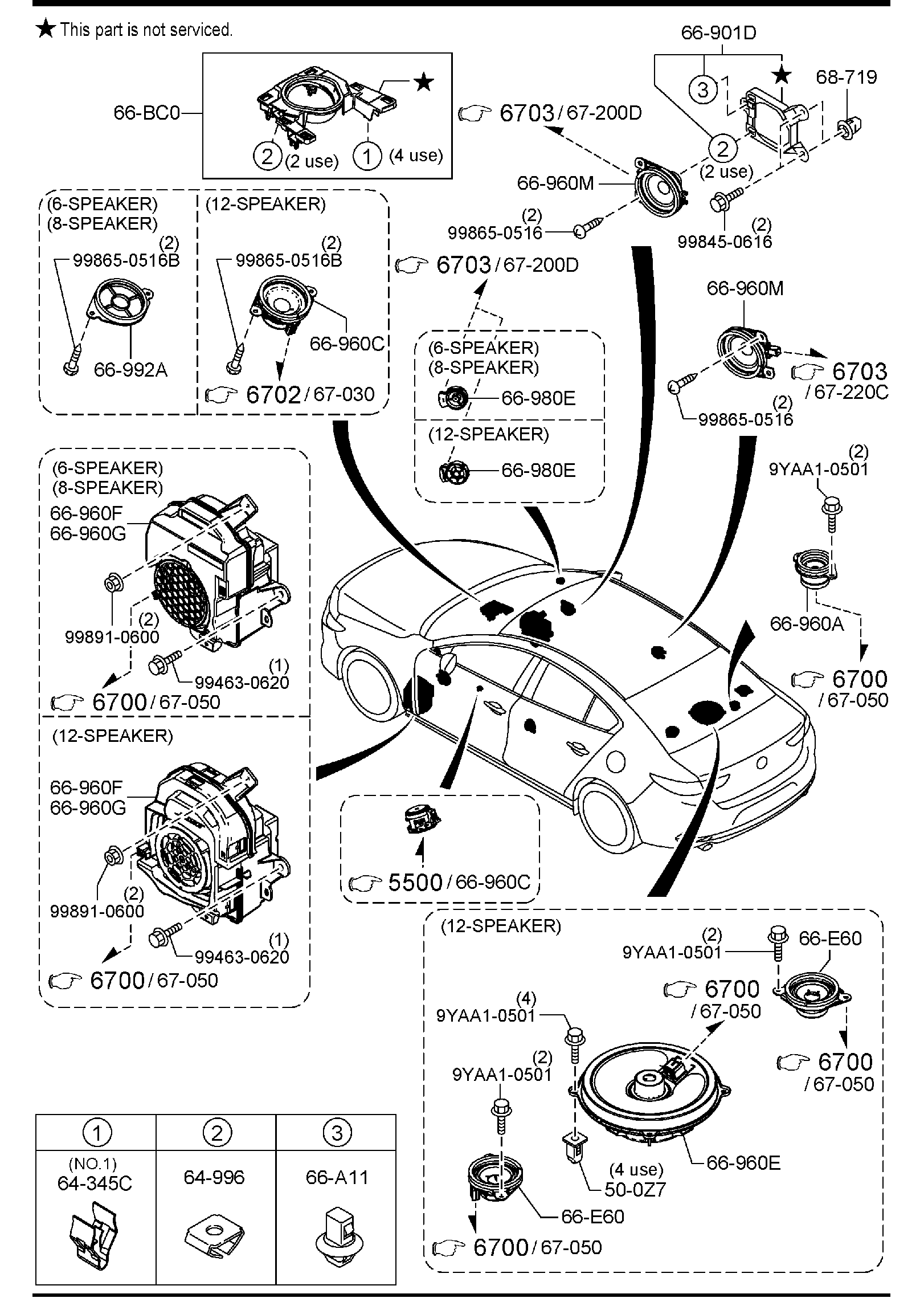 Diagram AUDIO SYSTEMS (ANTENNA & SPEAKER) (4-DOOR)(BPB** 700001-) for your Mazda