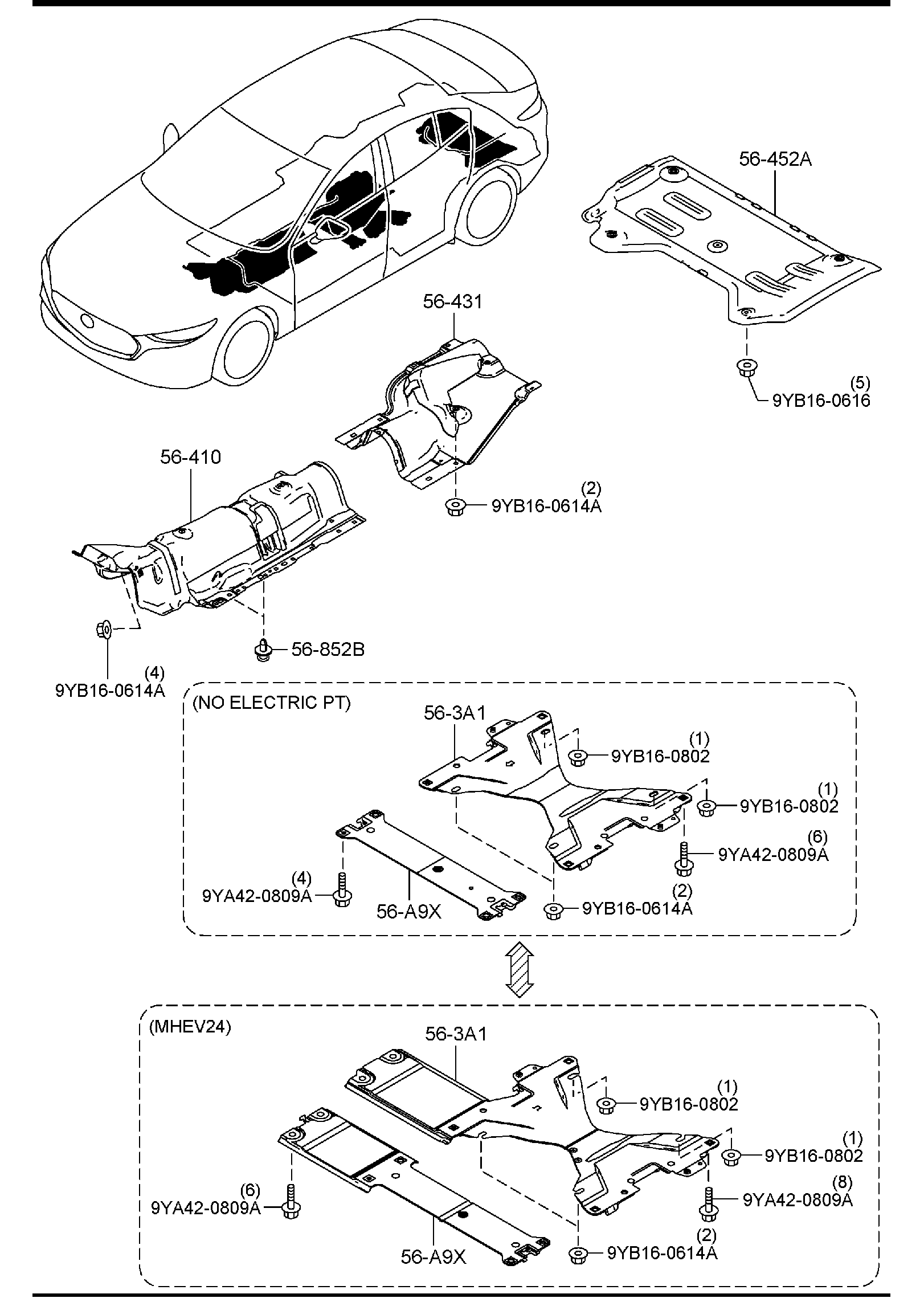 Diagram FLOOR ATTACHMENTS (4-DOOR)(2WD) for your Mazda