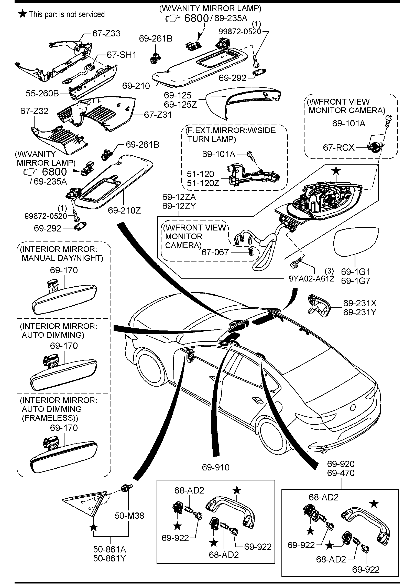 Diagram VISORS,ASSIST HANDLES & MIRRORS (4-DOOR)(BPB** 700001-) for your 2006 Mazda B2300   