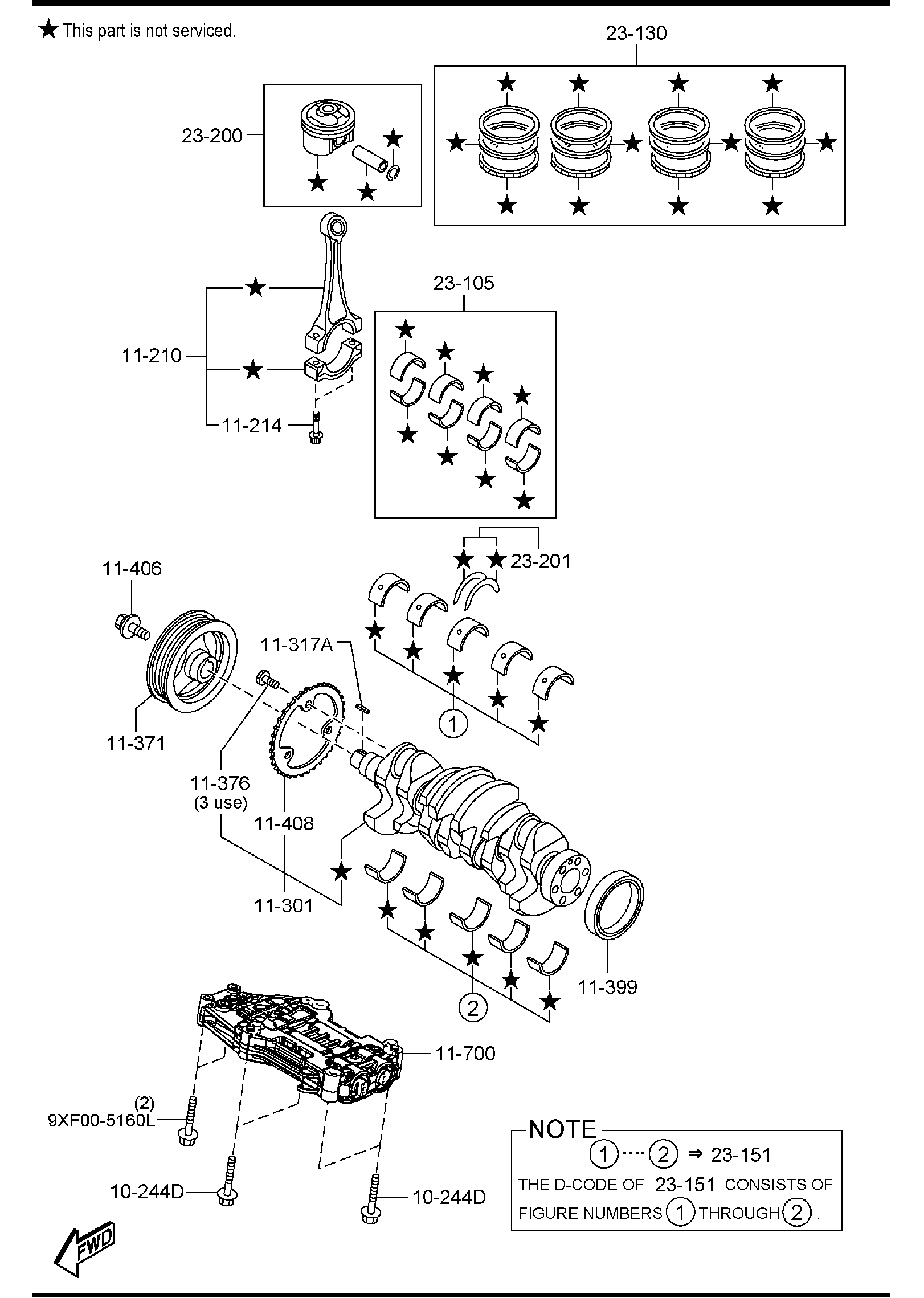Diagram PISTON, CRANKSHAFT & FLYWHEEL (PYT) for your Mazda