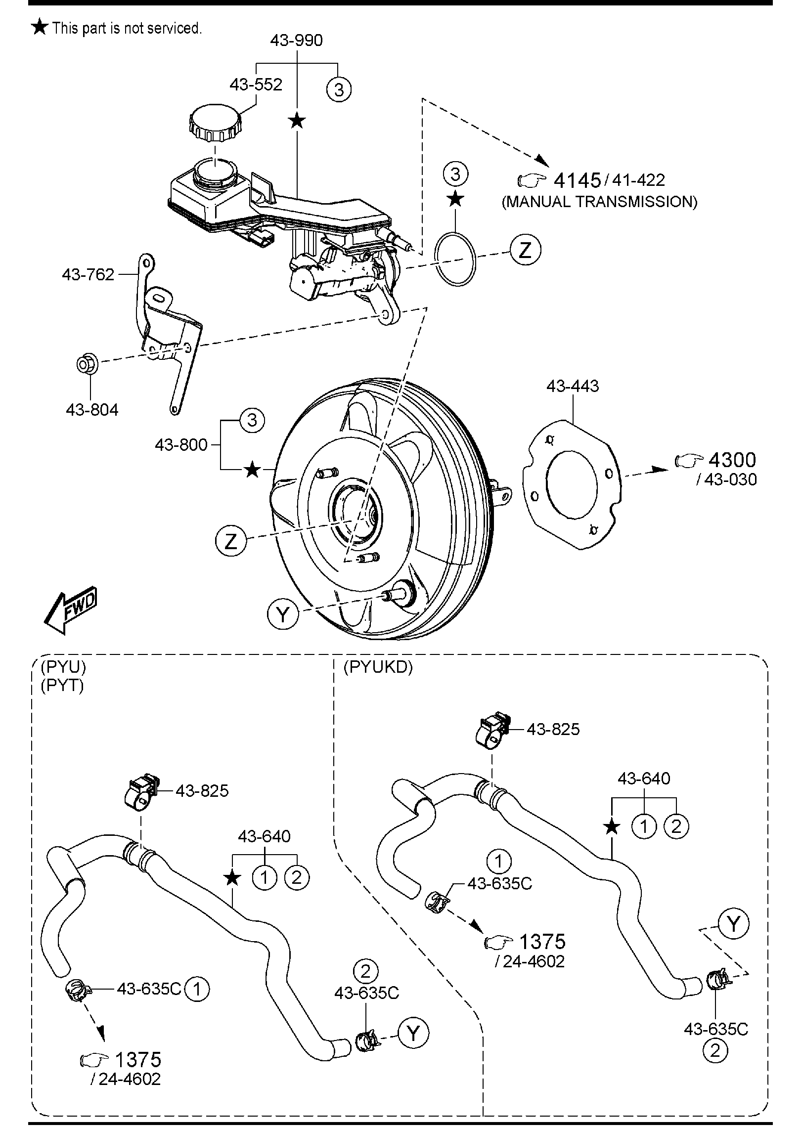 Diagram BRAKE MASTER CYLINDER & POWER BRAKE (NO ELECTRIC PT) for your 2015 Mazda Mazda3  HATCHBACK ITR (VIN Begins: JM1) 