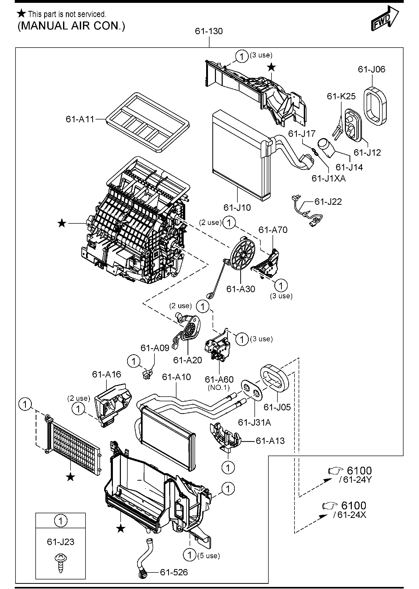 Diagram HEATER & COOLING UNIT (BPB** 650001-700000) for your Mazda