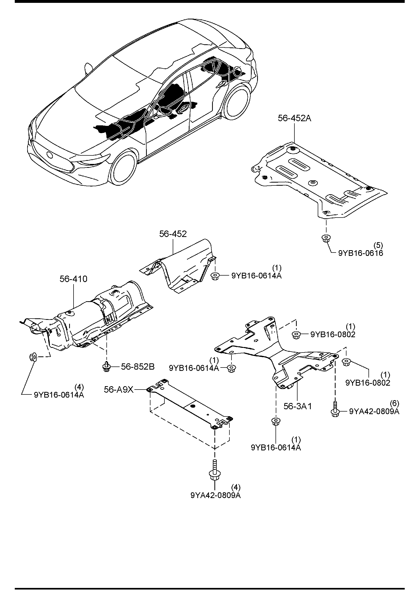 Diagram FLOOR ATTACHMENTS (5-DOOR)(4WD) for your 2019 Mazda Mazda3  HATCHBACK PREMIUM 