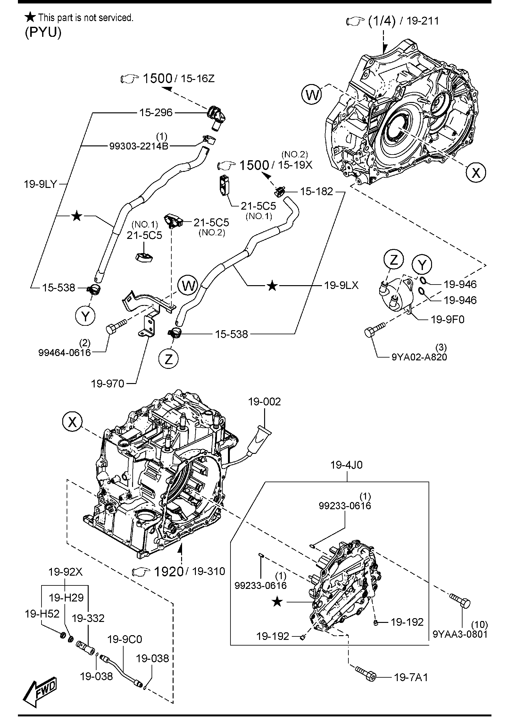 Diagram AUTOMATIC TRANSMISSION TORQUE CONVERTER, OIL PUMP & PIPINGS (PEU,PYU & PYUKD) for your Mazda