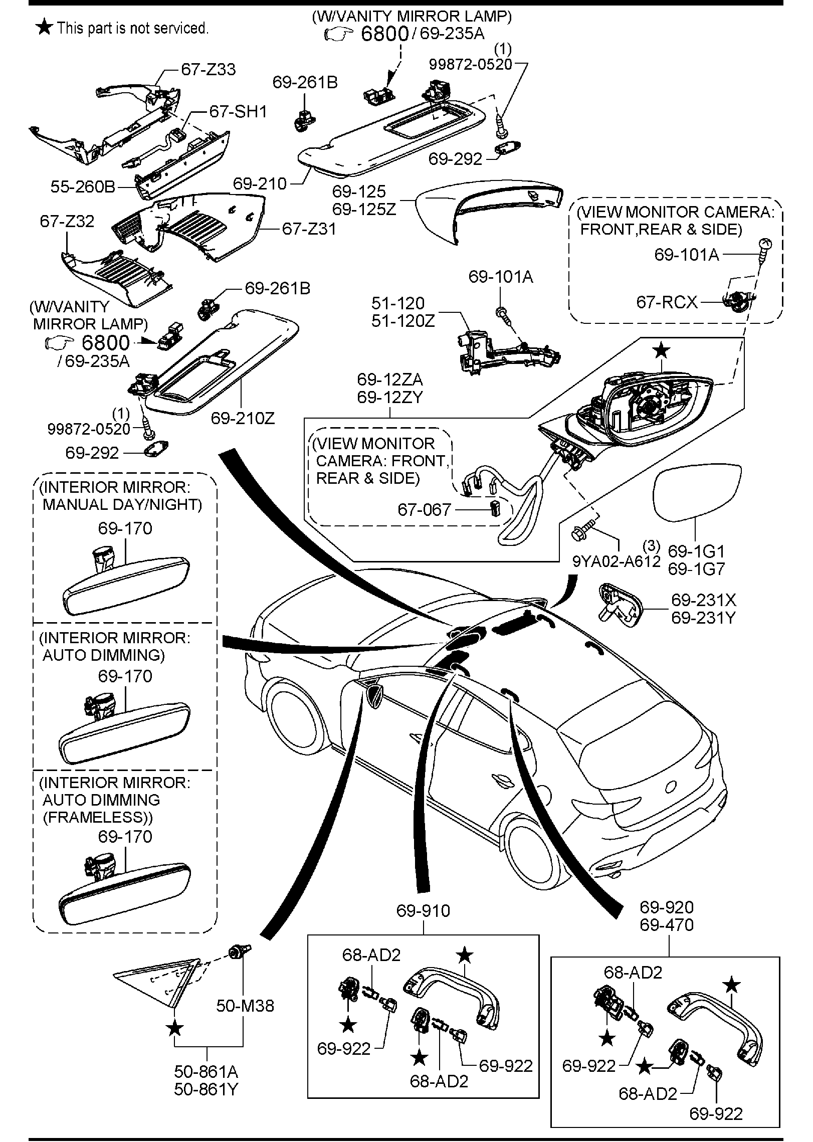 Diagram VISORS,ASSIST HANDLES & MIRRORS (5-DOOR) for your 2007 Mazda MX-5 Miata   