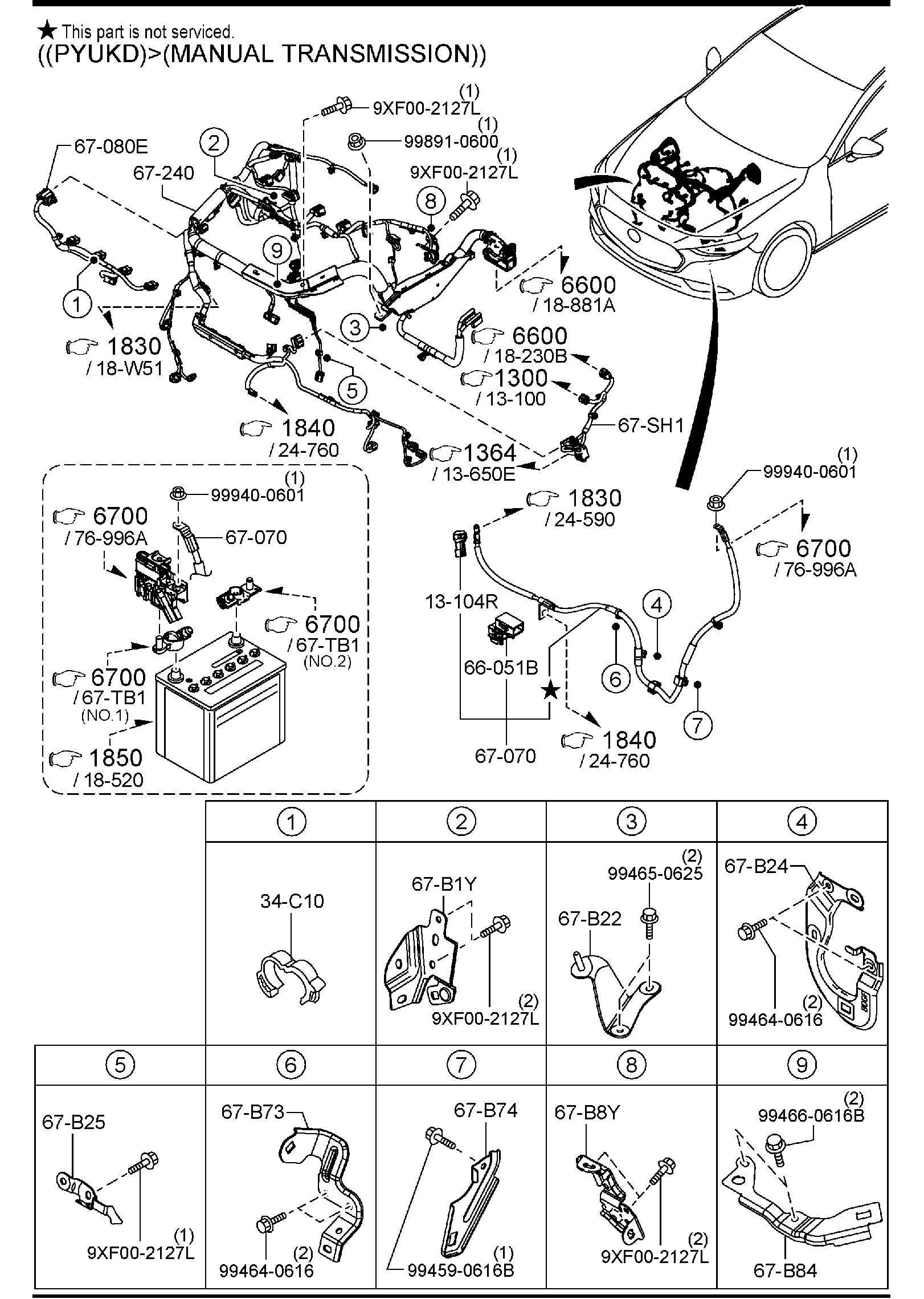 Diagram ENGINE & TRANSMISSION WIRING HARNESSES (PYU & PYUKD) for your Mazda