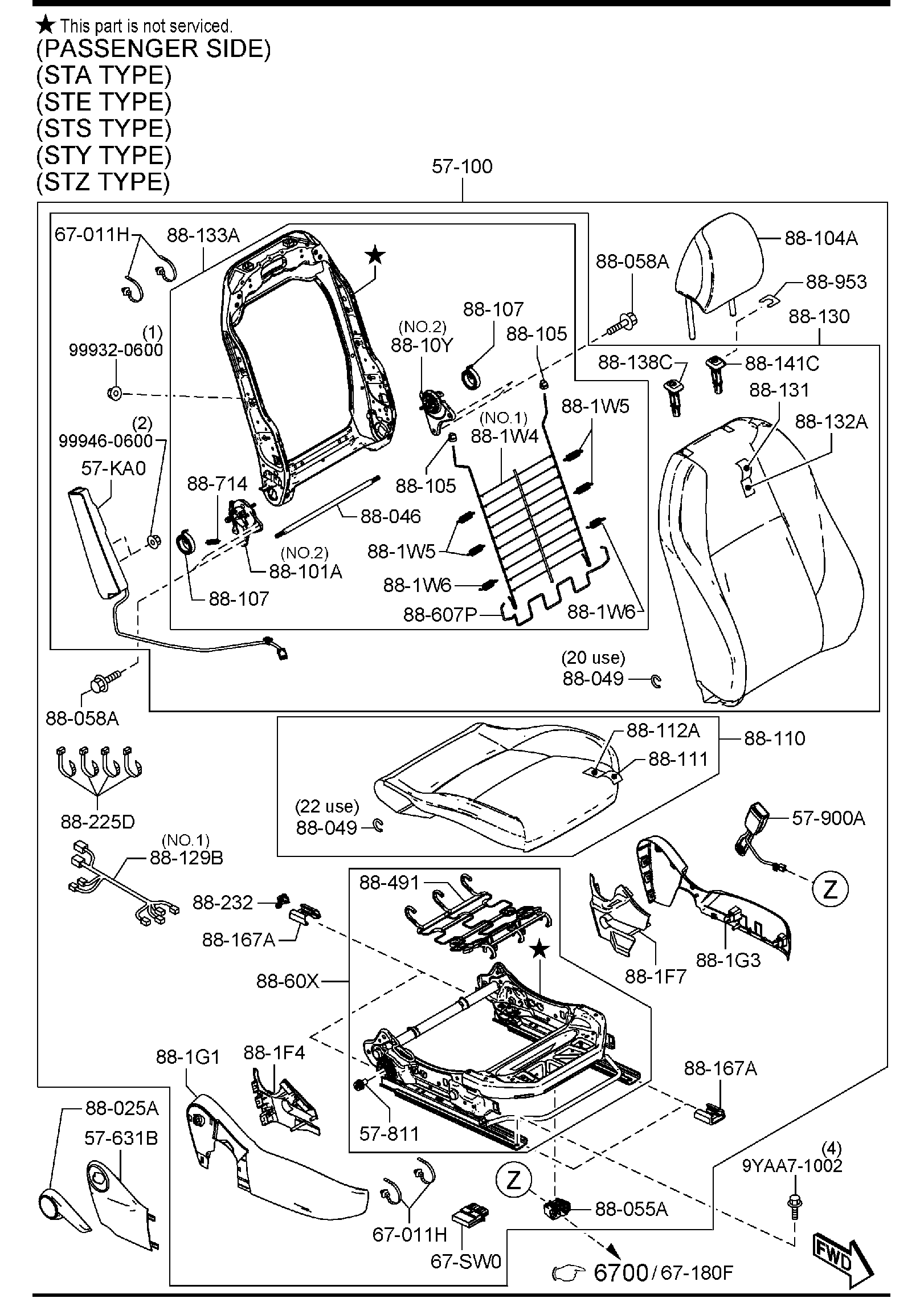 Diagram FRONT SEATS (U.S.A. & CANADA) for your 2009 Mazda B2300   