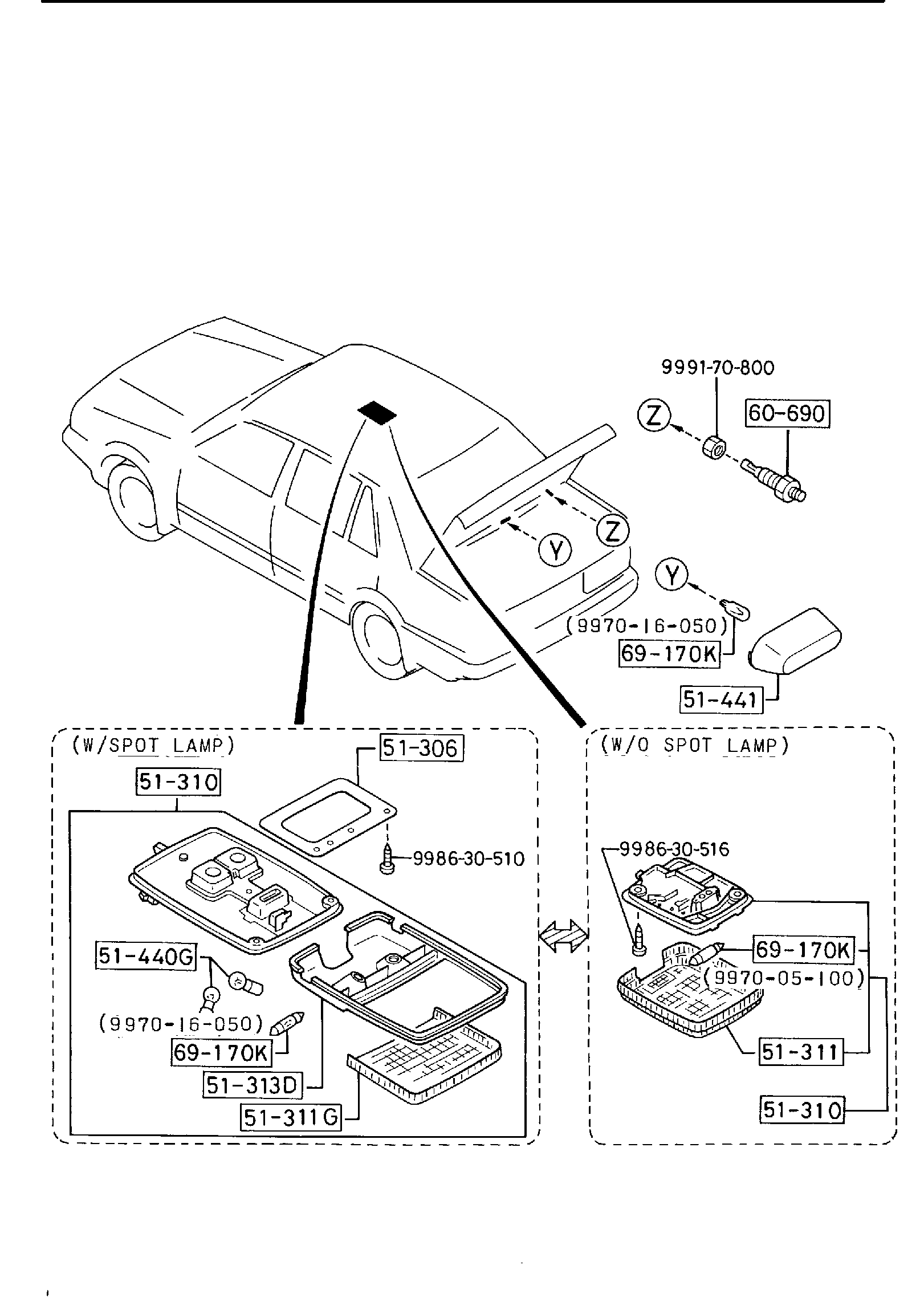 Diagram INTERIOR LAMPS (SEDAN) for your Mazda Protege  HATCHBACK BASE