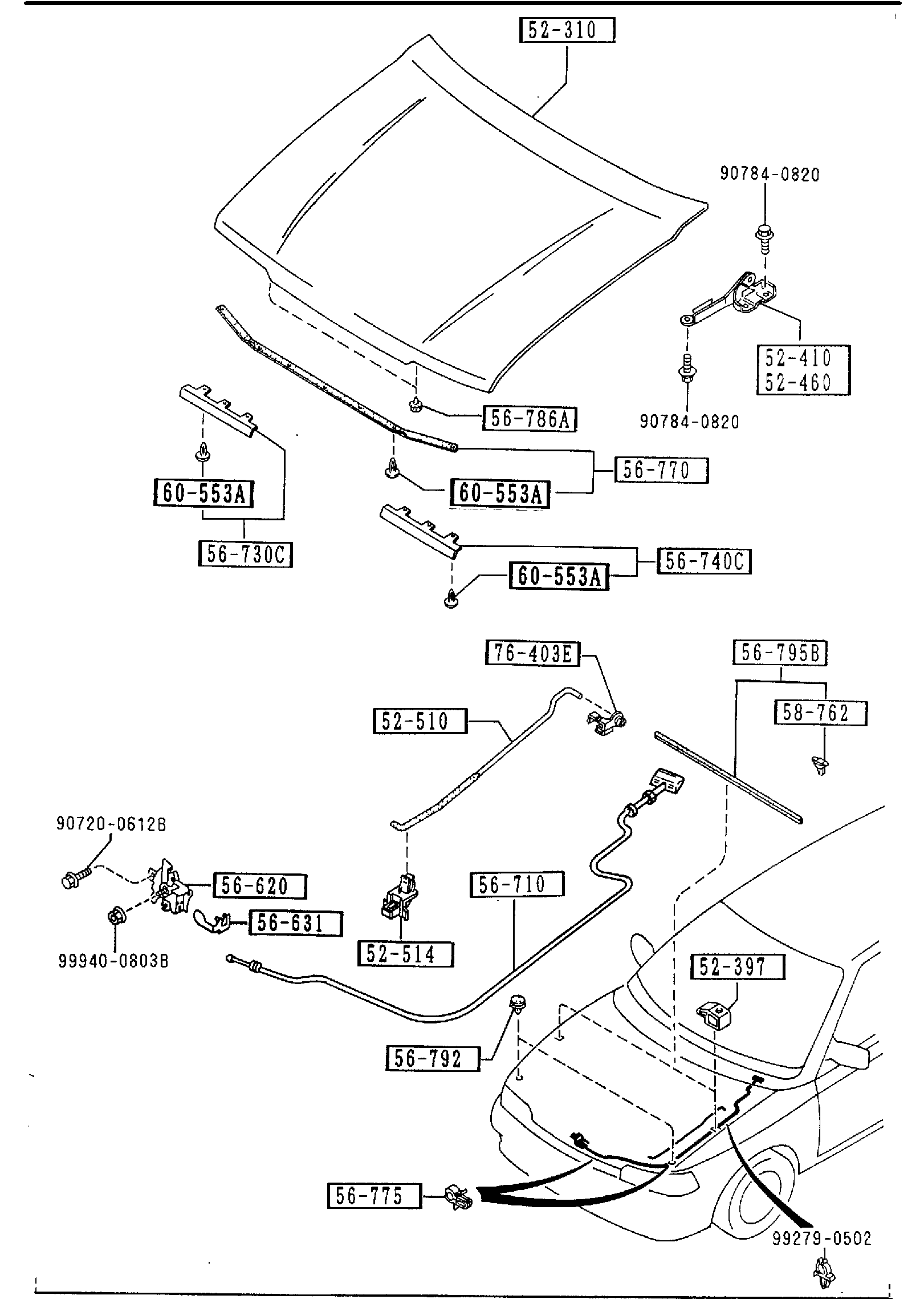 Diagram BONNET for your 1999 Mazda MX-5 Miata 1.8L AT 1LE 