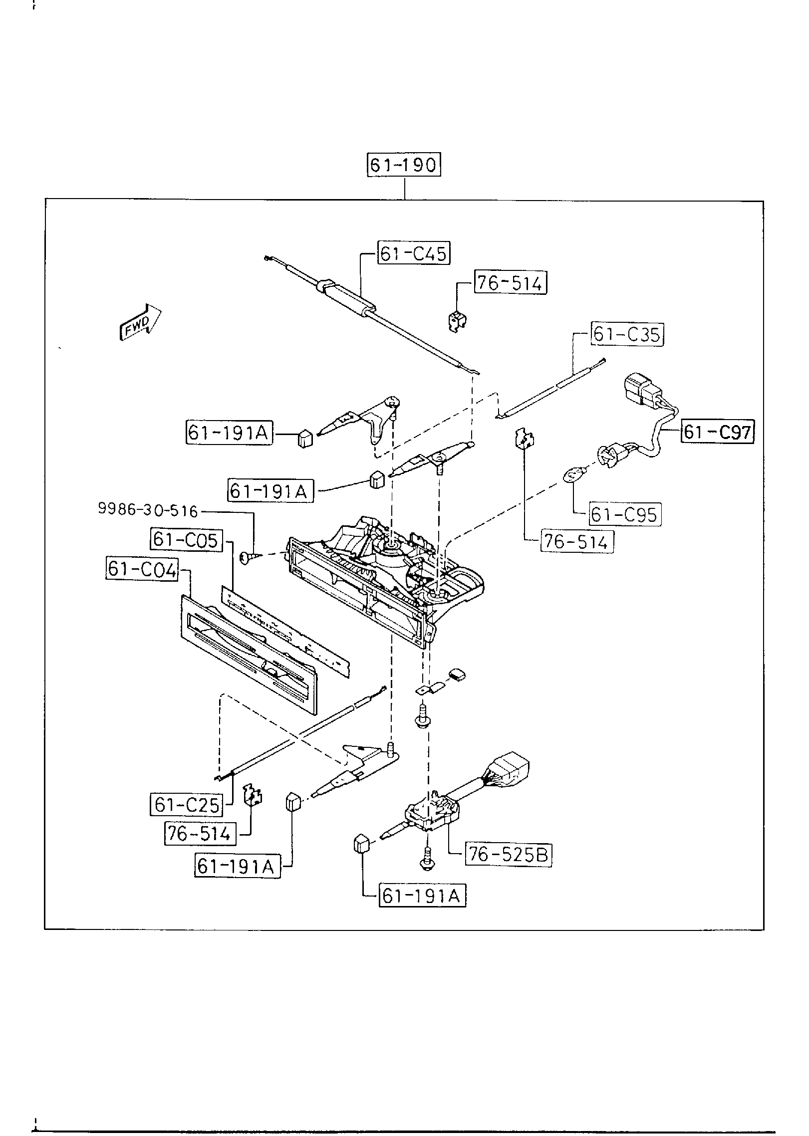 Diagram HEATER CONTROLS COMPONENTS (MODE CONTROL:LEVER TYPE) . (BASE,DX,LX,GT,GTX,) for your 1997 Mazda Millenia   