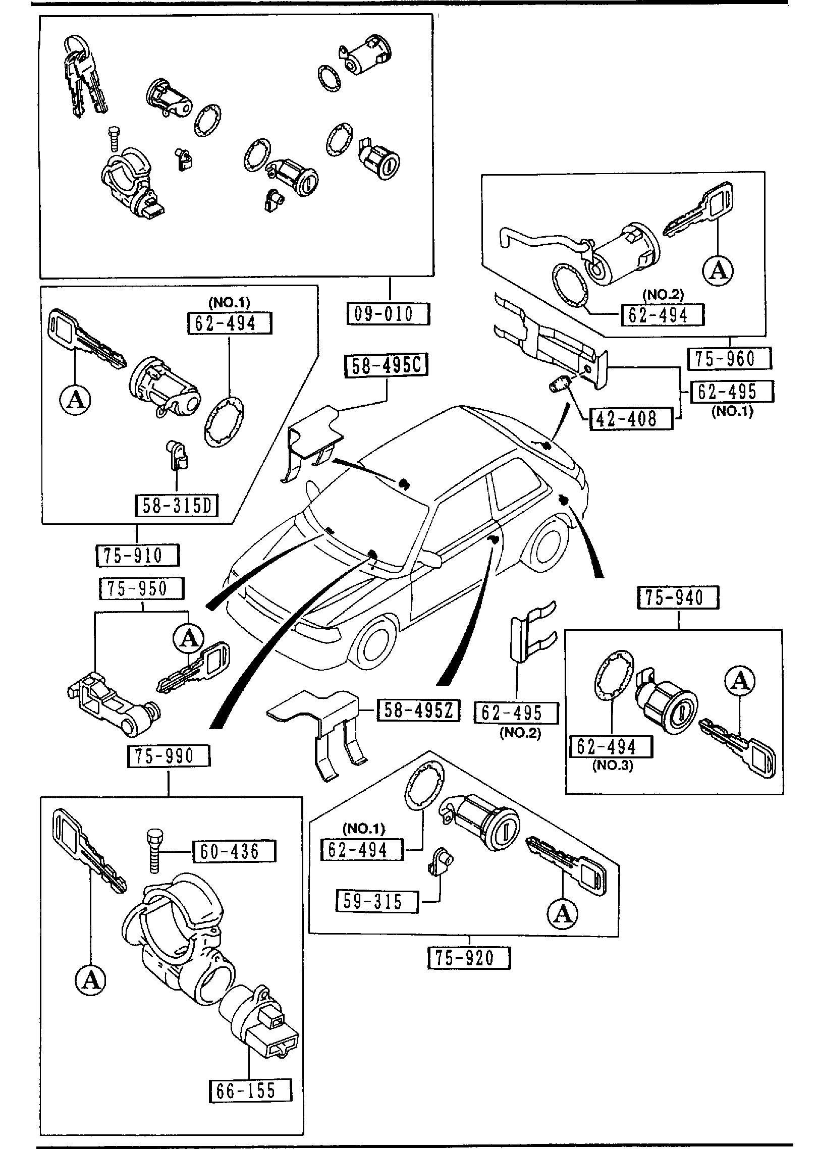 Diagram KEY SETS (3-DOOR) for your 2009 Mazda CX-7   
