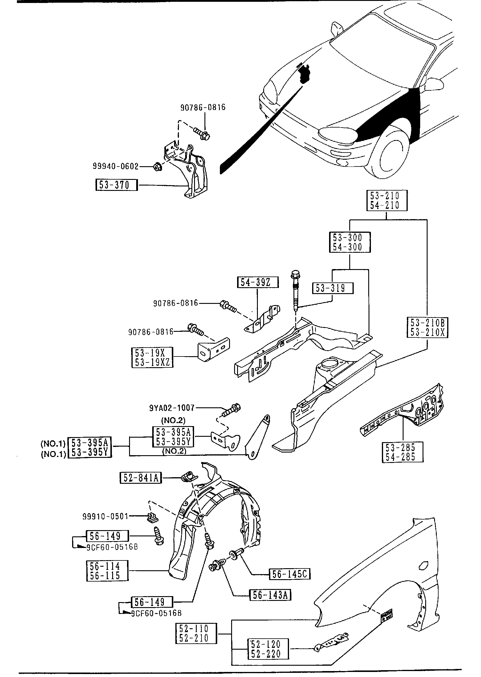Diagram FENDER & WHEEL APRON PANELS for your 2022 Mazda Mazda3   