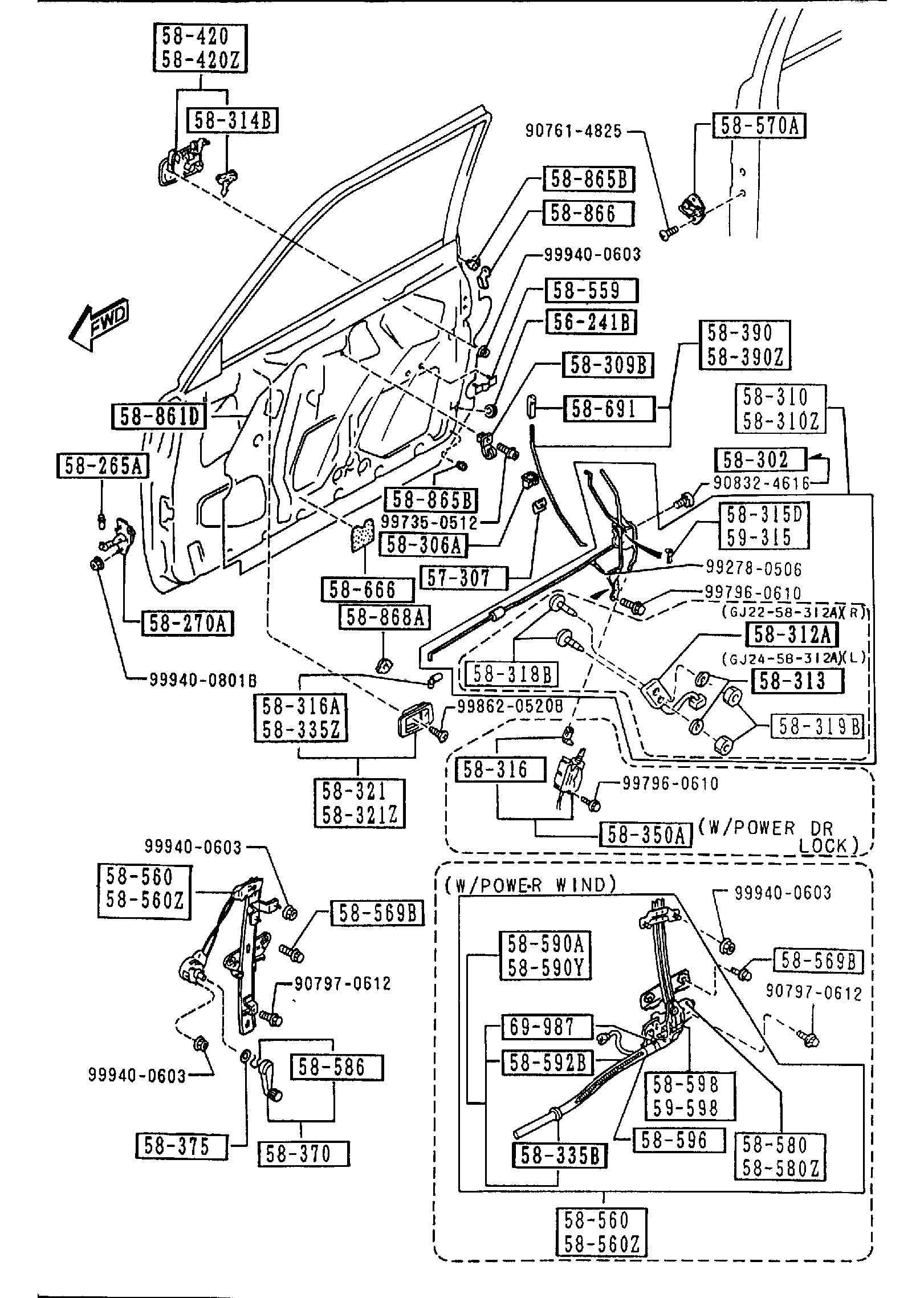 Diagram FRONT DOOR MECHANISMS (MX-6) for your 2009 Mazda MX-5 Miata   