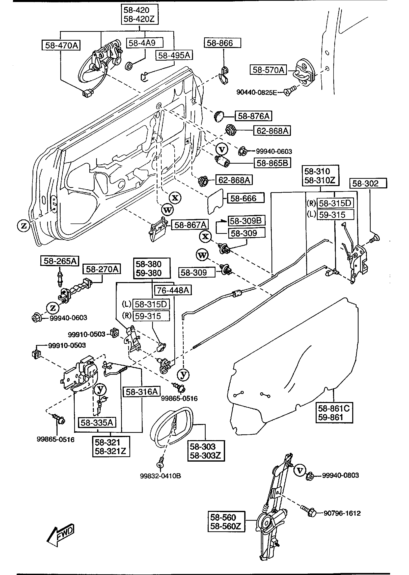 Diagram FRONT DOOR MECHANISMS for your 2007 Mazda Mazda3   