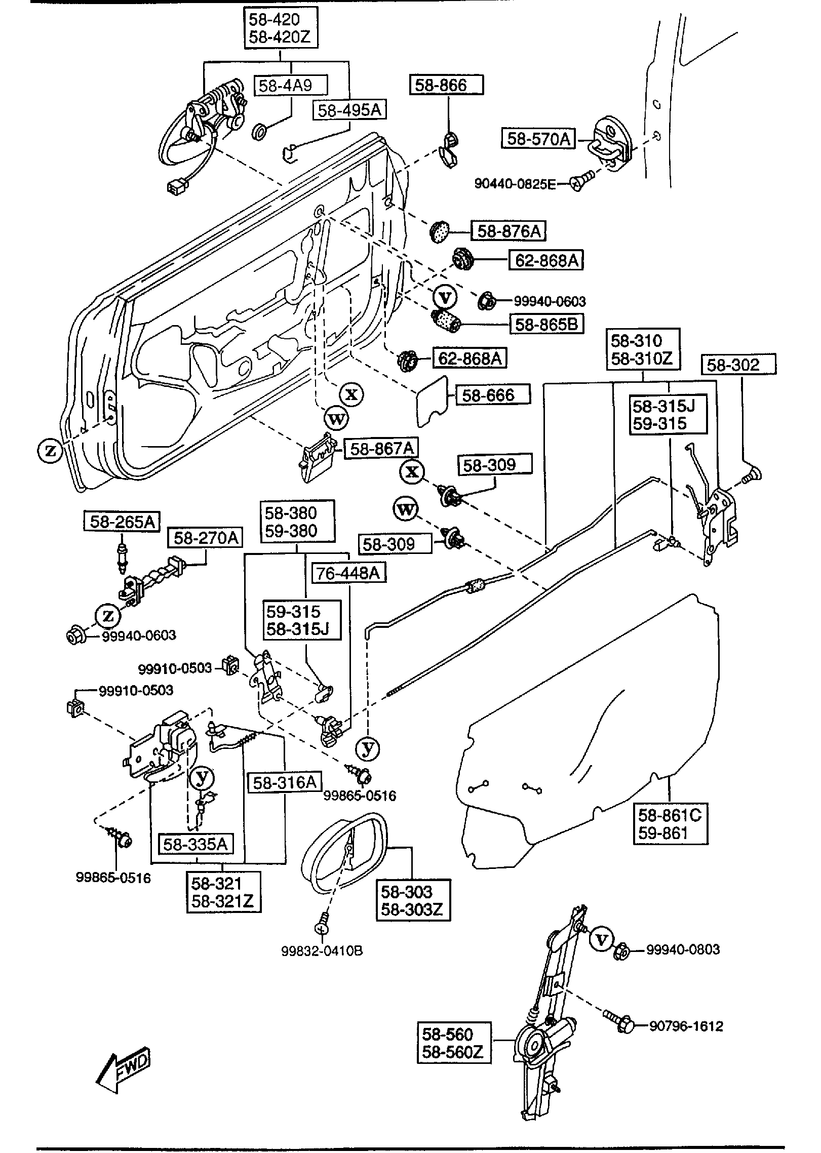Diagram FRONT DOOR MECHANISMS for your 2007 Mazda Mazda3   