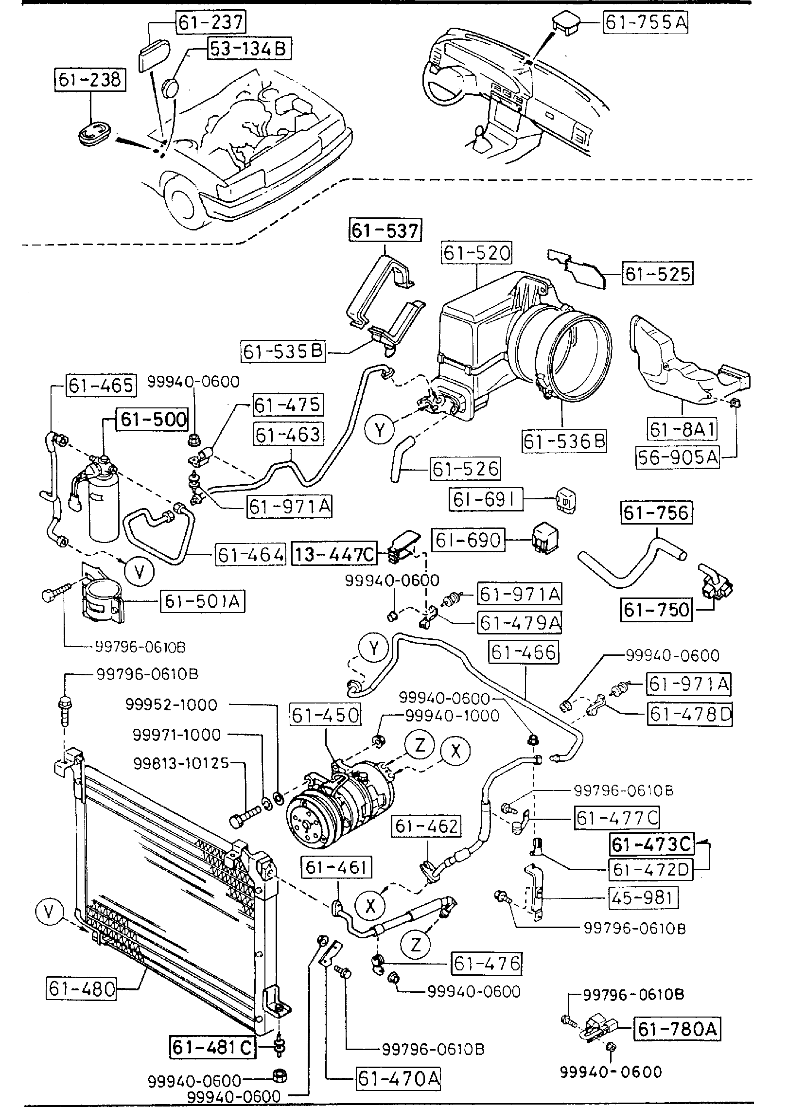 Diagram AIR CONDITIONER for your 1990 Mazda B2200  CAB PLUS SE 