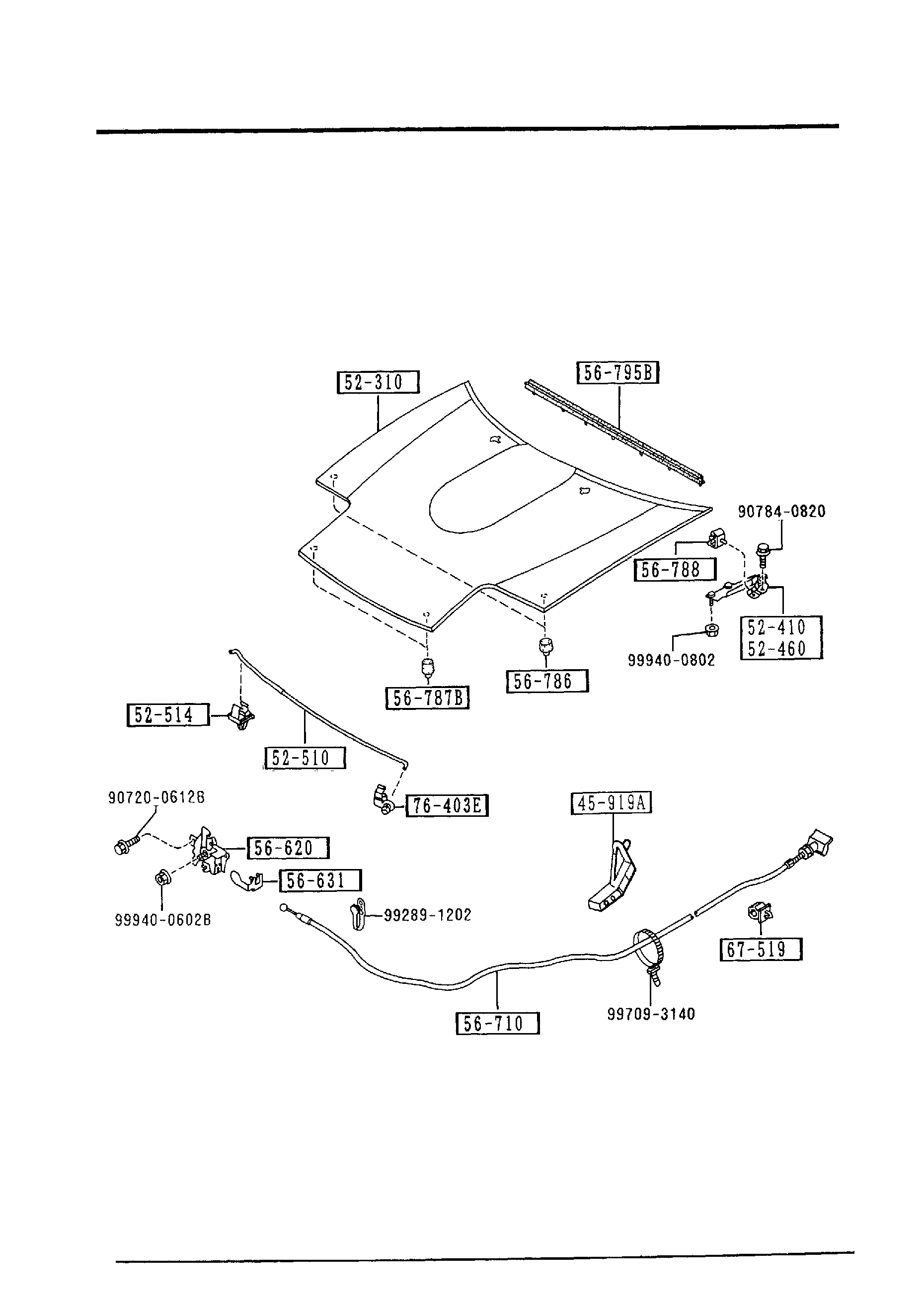 Diagram BONNET for your 1999 Mazda MX-5 Miata 1.8L AT 1LE 