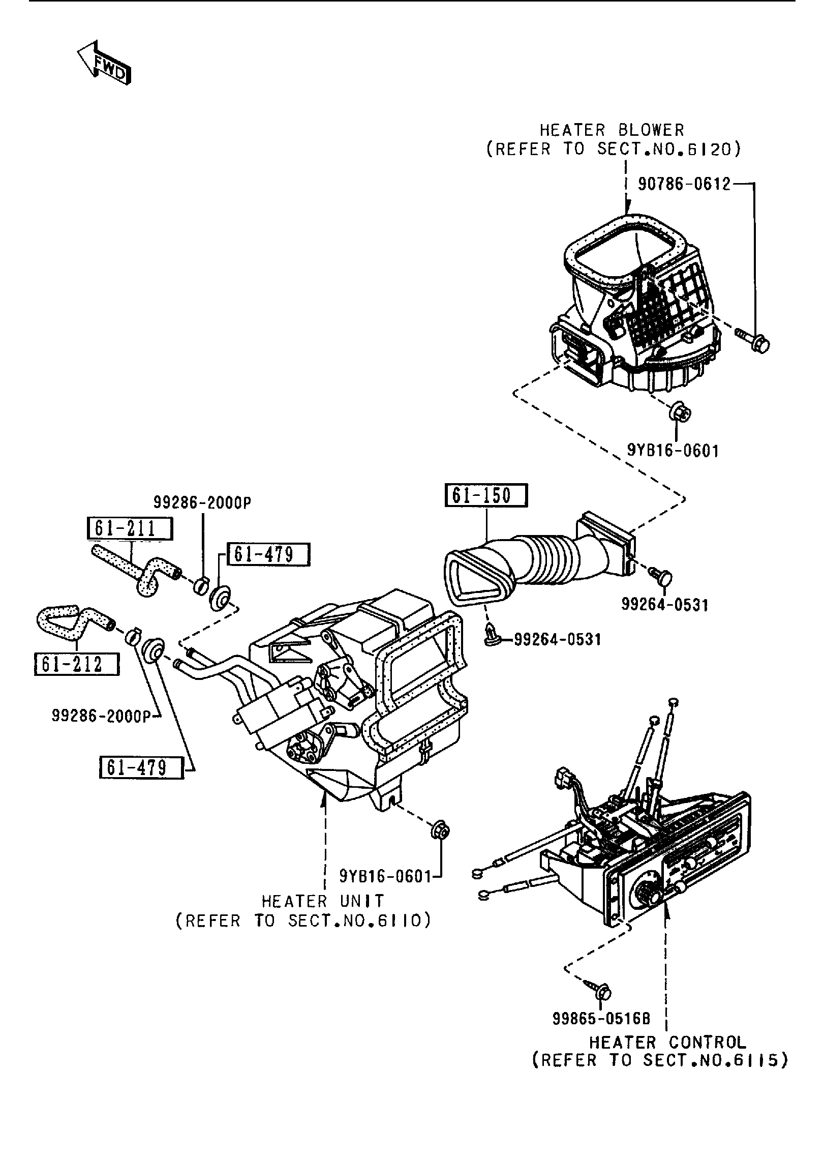 Diagram HEATER for your 1992 Mazda Protege  HATCHBACK SE 