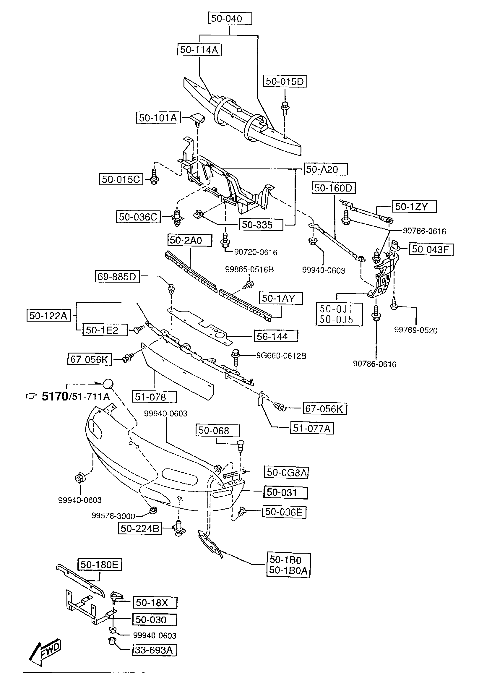 Diagram FRONT BUMPER for your Mazda MX-5 Miata  