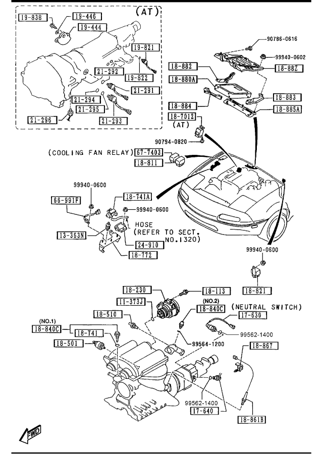 Diagram ENGINE SWITCHES & RELAYS for your 2005 Mazda MX-5 Miata   