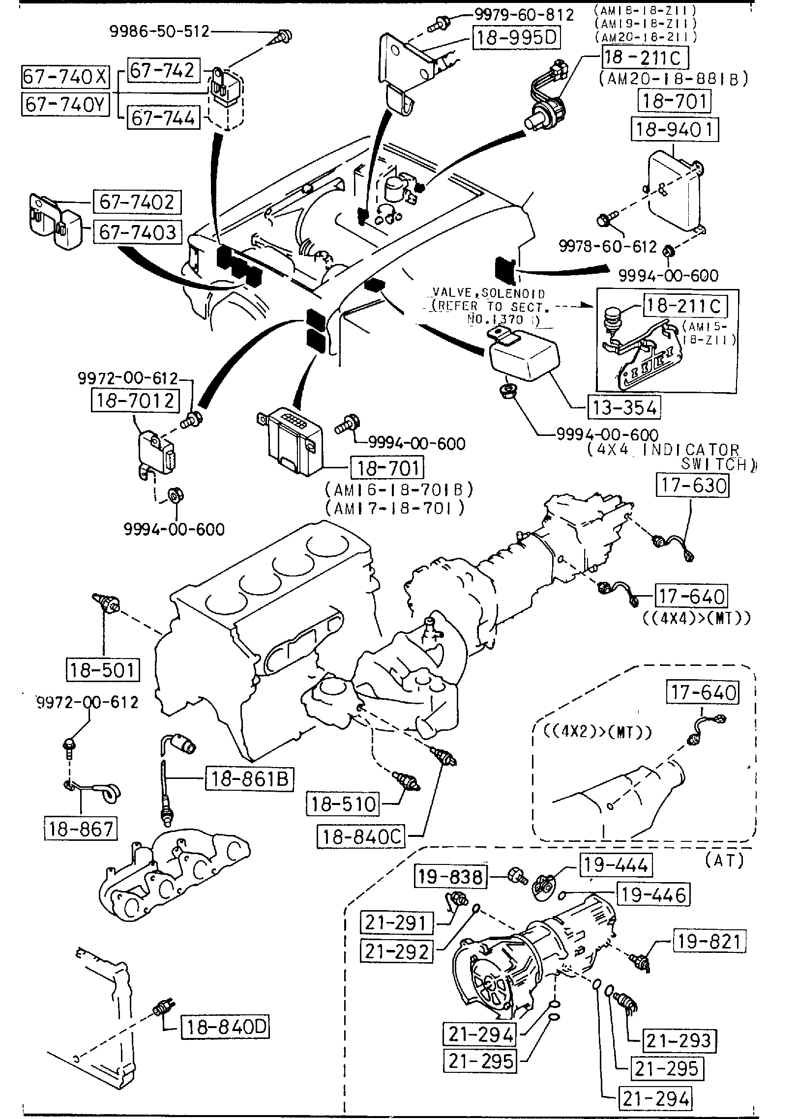 Full size assembly image of ENGINE SWITCHES & RELAYS (2600CC)('87 & '88 MODELS) (1/1)