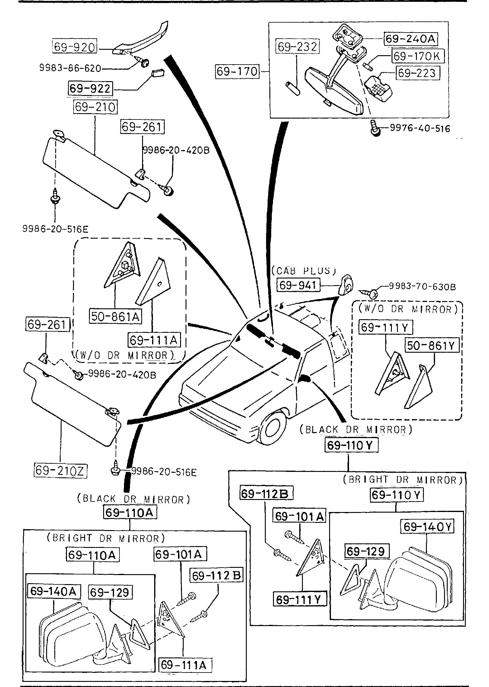 Diagram VISORS,ASSIST HANDLES & MIRRORS for your Mazda