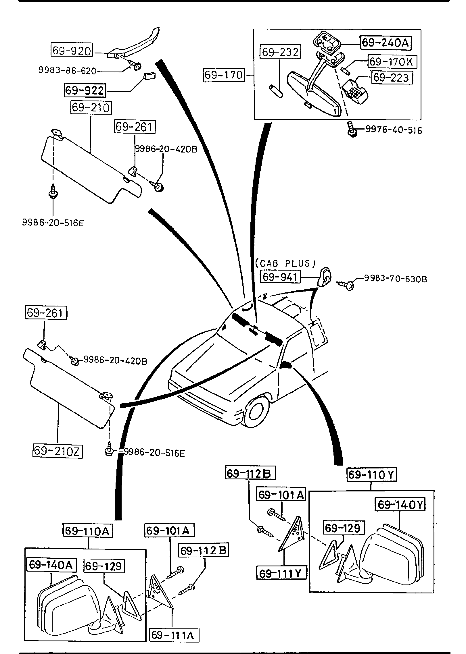 Diagram VISORS,ASSIST HANDLES & MIRRORS for your Mazda