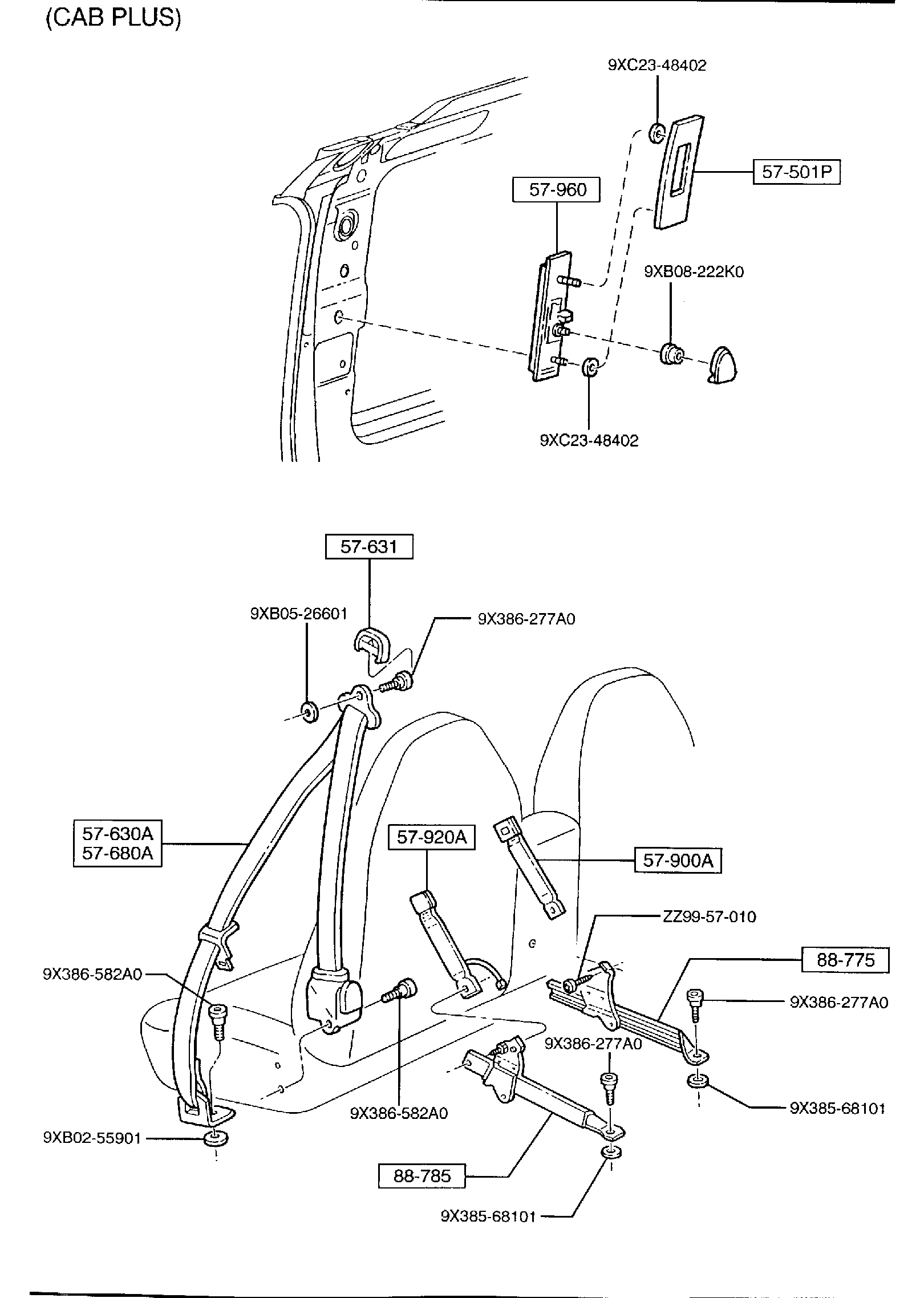 Diagram FRONT SEAT BELTS (SPORT BUCKET) for your Mazda B2300