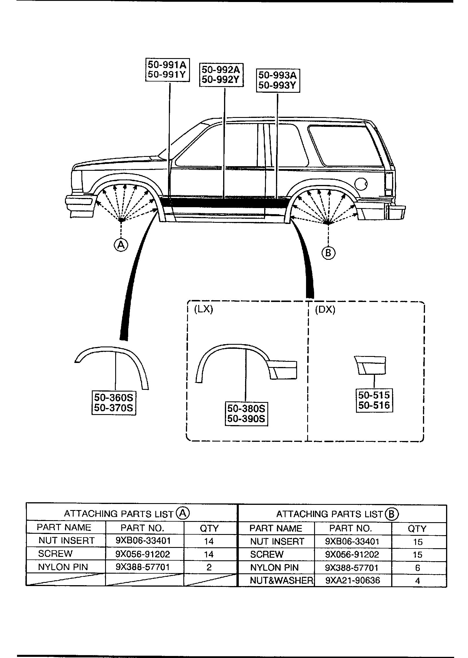 Diagram ARCH MOULDINGS & SIDE PROTECTORS for your 1994 Mazda Navajo   
