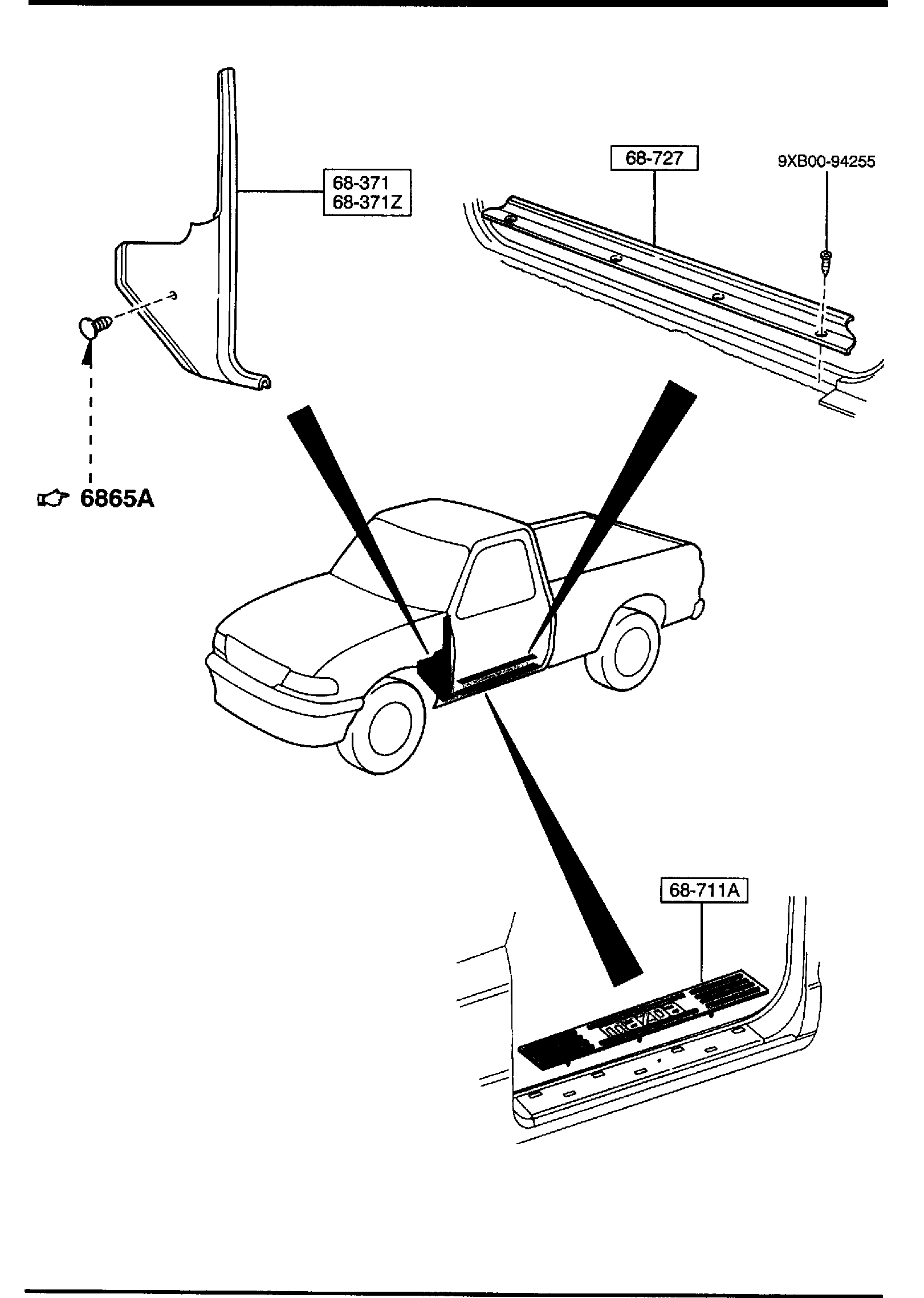 Diagram TRIMS & SCUFF PLATES (REGULAR CAB) for your 2000 Mazda B2500   