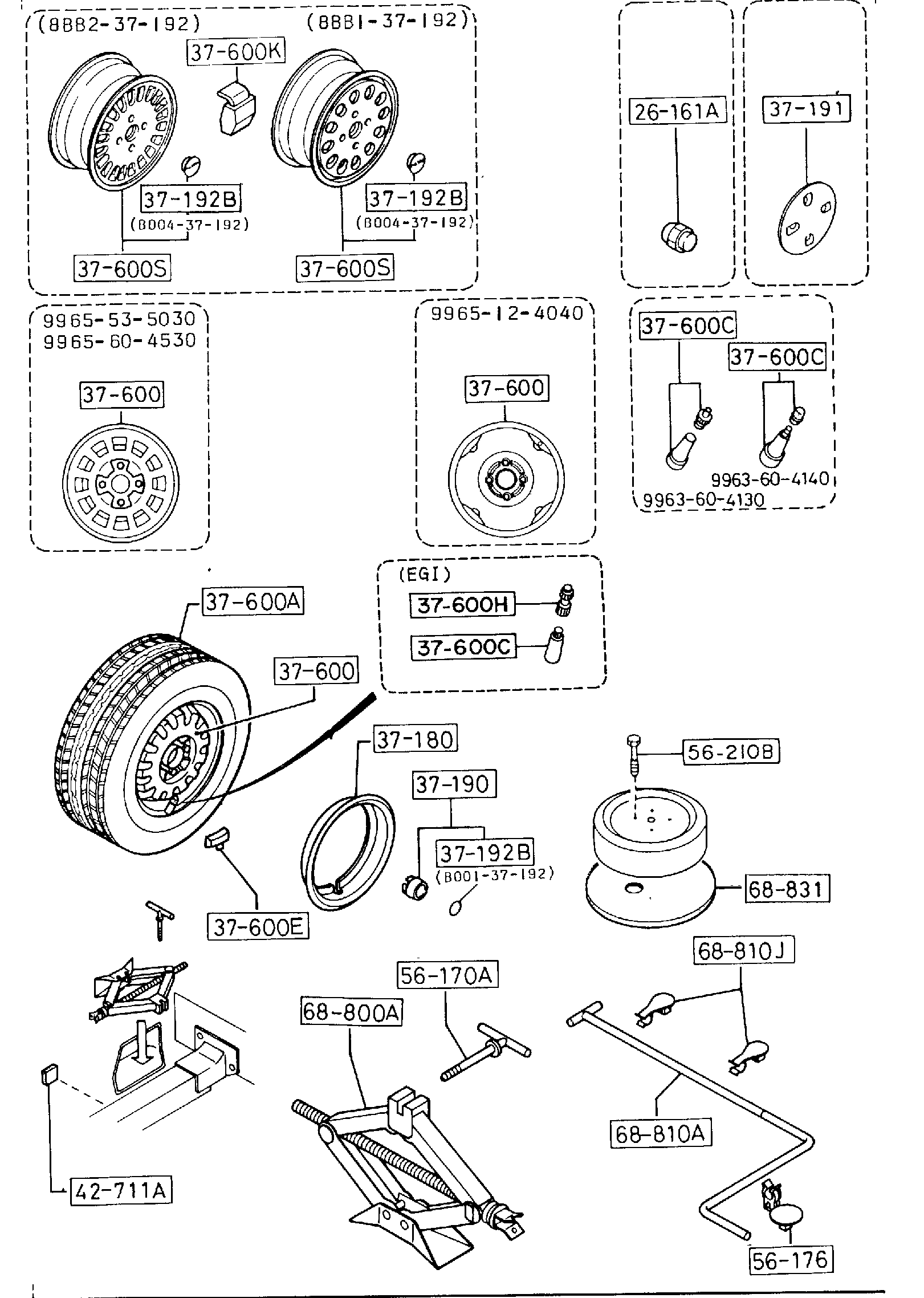 Diagram TIRES & JACK (HATCHBACK) for your Mazda