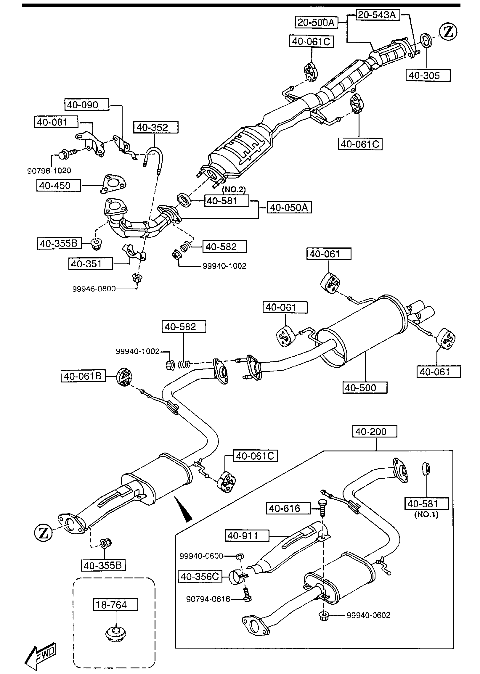 Diagram EXHAUST SYSTEM (1600CC) for your 2001 Mazda MPV   