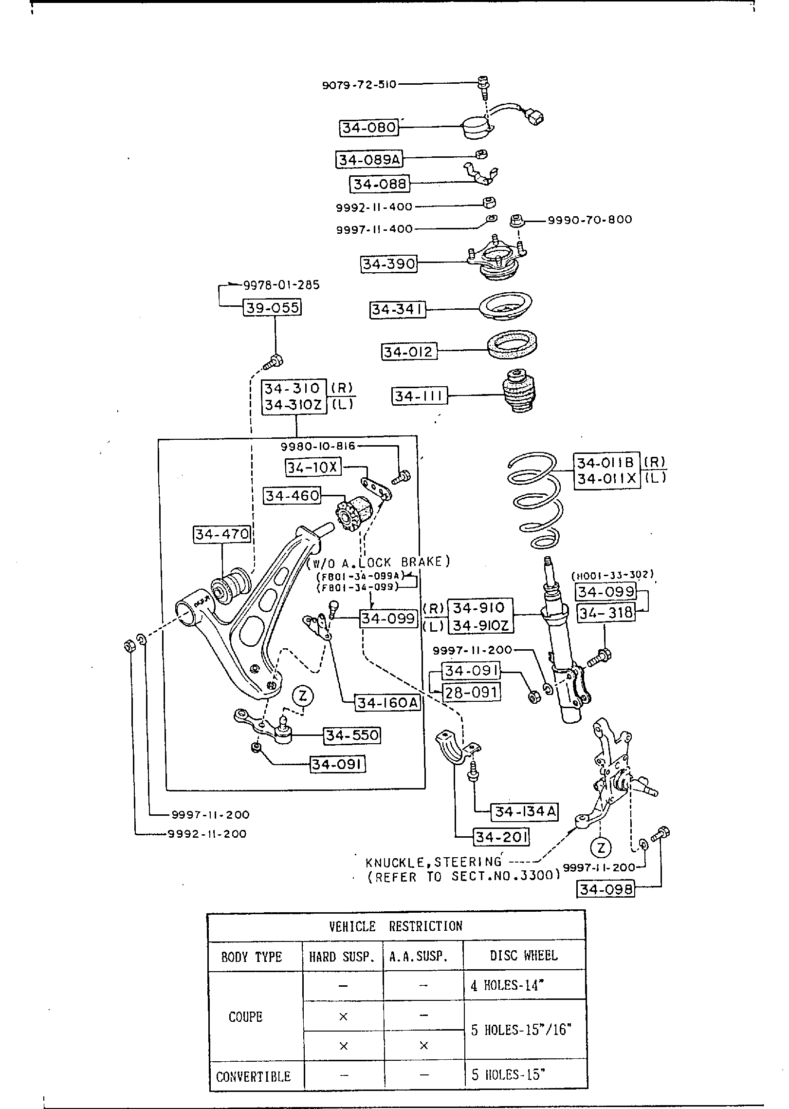 Diagram FRONT SUSPENSION MECHANISMS (W/O TURBO)(FOR AUTOMATIC ADJUSTING SUSPENSION) for your 2012 Mazda MX-5 Miata   