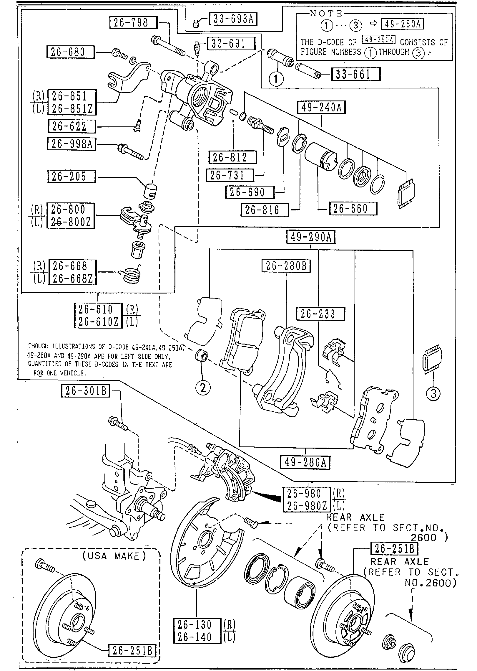 Diagram REAR BRAKE MECHANISMS (DISC BRAKE)(2WS) for your 2001 Mazda 626 I4 2.0L AT LX Sedan 