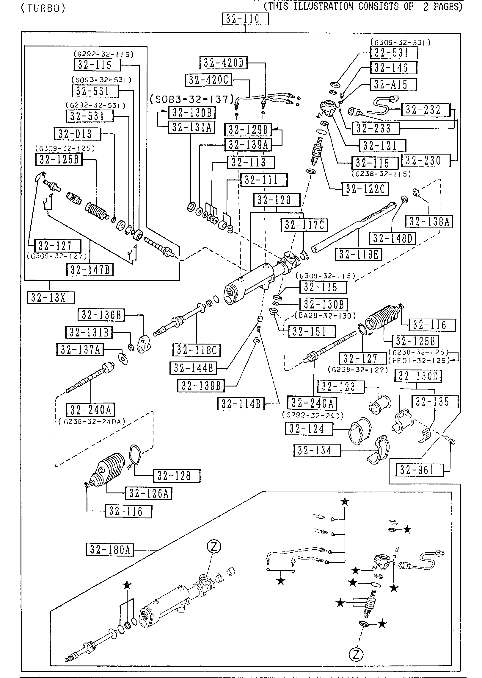 Diagram STEERING GEAR (W/POWER STEERING)(ENG.RPM SENSING) (DX,LX,4WS,) for your 2025 Mazda CX-90   