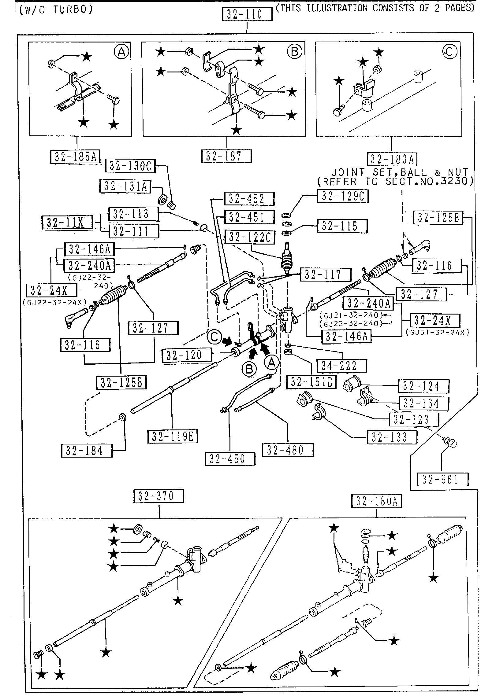 Diagram STEERING GEAR (W/POWER STEERING)(ENG.RPM SENSING) (DX,LX,4WS,) for your 2025 Mazda CX-90   